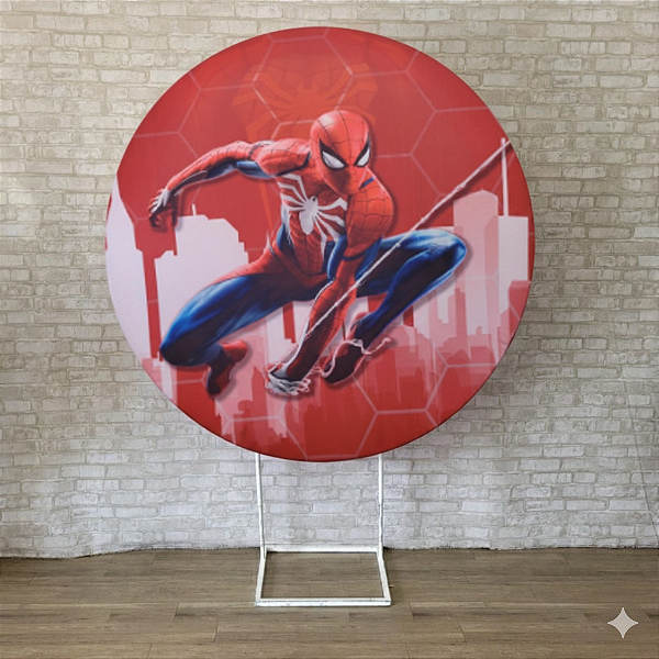 Alugue Estrutura Painel Redondo e a Capa de Tecido do Tema - Homem Aranha