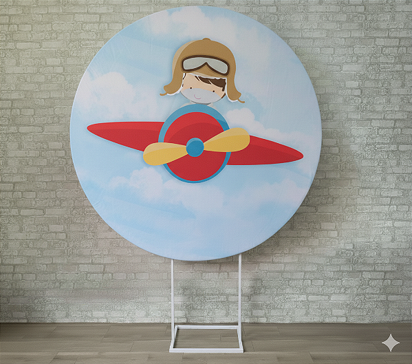 Alugue Estrutura Painel Redondo e a Capa de Tecido do Tema - Menino Aviador