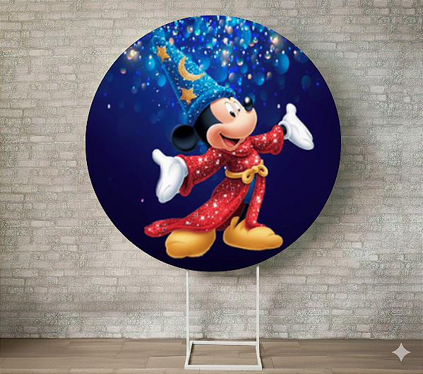 Alugue Estrutura Painel Redondo e a Capa de Tecido do Tema - Mickey Feiticeiro