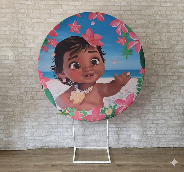 Alugue Estrutura Painel Redondo e a Capa de Tecido do Tema - Moana Baby