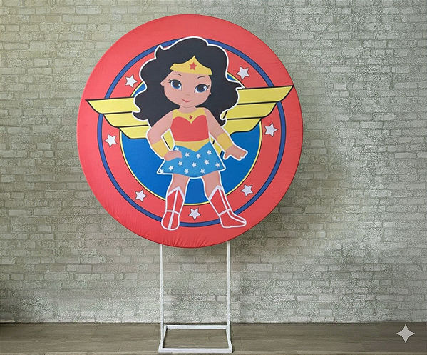 Alugue Estrutura Painel Redondo e a Capa de Tecido do Tema - Mulher Maravilha Baby