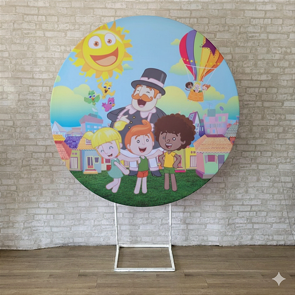 Alugue Estrutura Painel Redondo e a Capa de Tecido do Tema - Mundo Bita