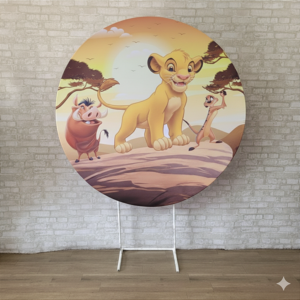 Alugue Estrutura Painel Redondo e a Capa de Tecido do Tema - Rei Leão