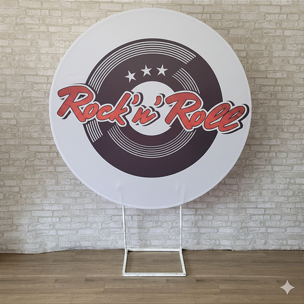 Alugue Estrutura Painel Redondo e a Capa de Tecido do Tema - Rock Roll