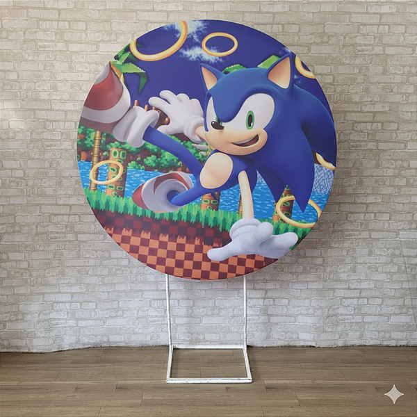 Alugue Estrutura Painel Redondo e a Capa de Tecido do Tema - Sonic
