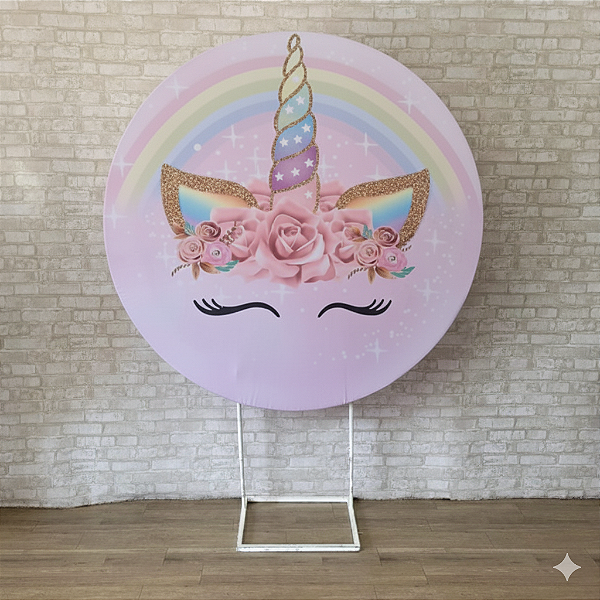 Alugue Estrutura Painel Redondo e a Capa de Tecido do Tema - Unicornio