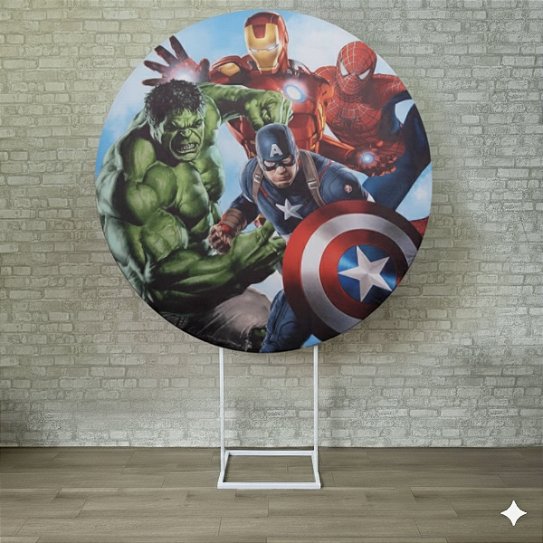 Alugue Estrutura Painel Redondo e a Capa de Tecido do Tema - Vingadores