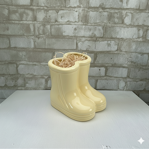Alugue Vaso Botinha de Cerâmica Amarelo Candy