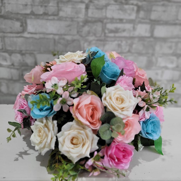 Alugue Arranjo de Flor Artificial Mesclado GG - Azul, Branco e Rosa