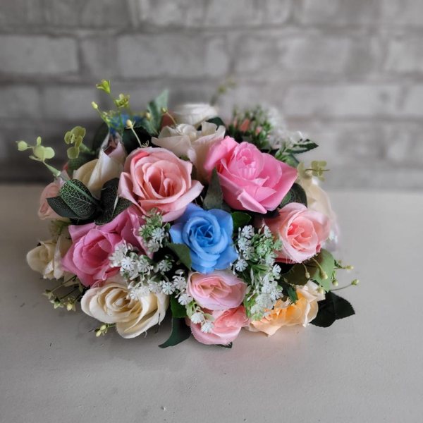 Alugue Arranjo de Flor Artificial Mesclado P - Azul, Branco e Rosa