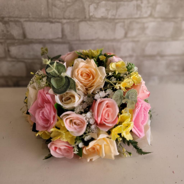 Alugue Arranjo de Flor Artificial Mesclado M - Amarelo, Branco e Rosa