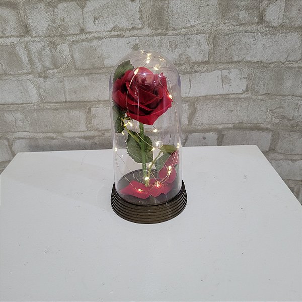 Alugue Rosa com Cúpula de Vidro a Bela e a Fera LED - Vermelho