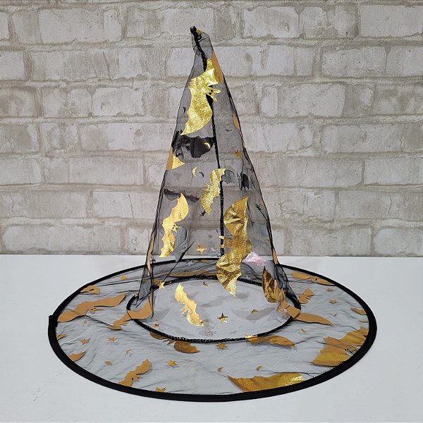 Alugue Chapéu de Bruxa Preto com Dourado Halloween