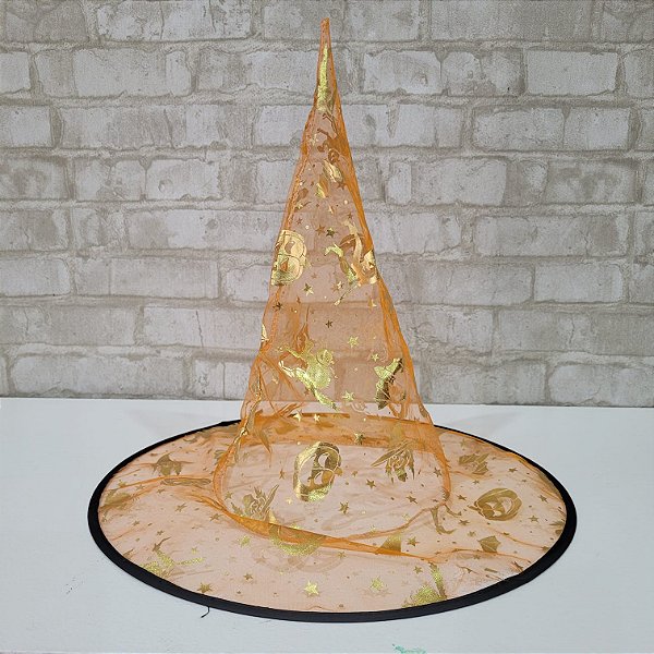 Alugue Chapéu de Bruxa Laranja com Dourado Halloween