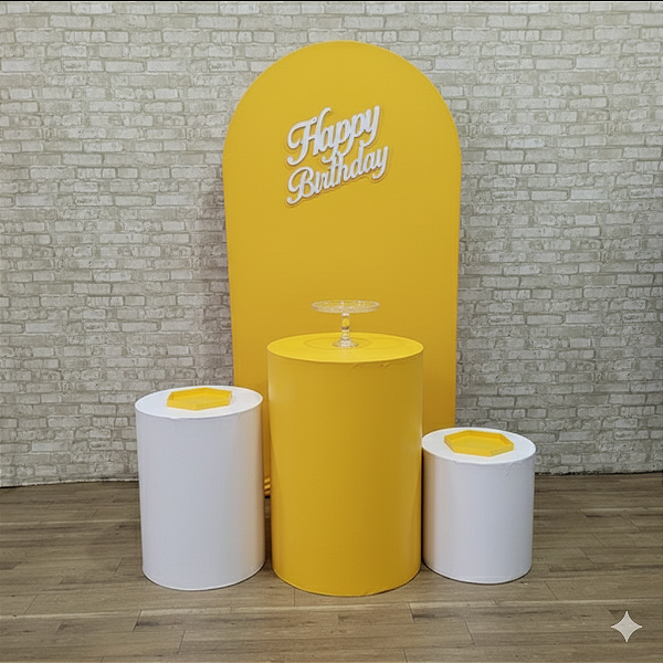 Alugue Tema Para Festa Decoração Happy Amarelo Tecido ( Modelo 1 )
