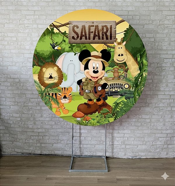 Alugue Estrutura Painel Redondo e a Capa de Tecido do Tema - Mickey Safari