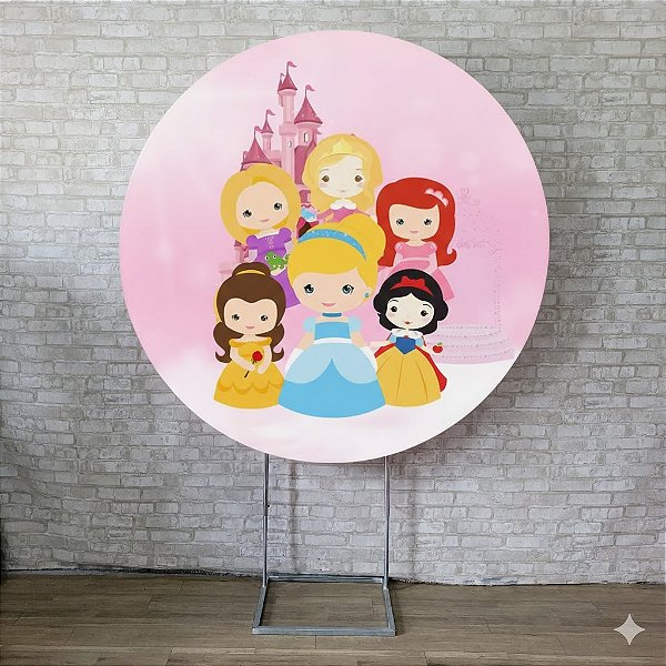 Alugue Estrutura Painel Redondo e a Capa de Tecido do Tema - Princesas Baby