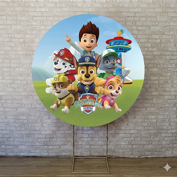 Alugue Estrutura Painel Redondo e a Capa de Tecido do Tema - Patrulha Canina