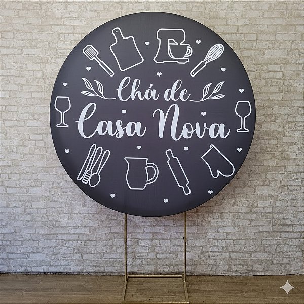 Alugue Estrutura Painel Redondo e a Capa de Tecido do Tema - Chá de Casa Nova
