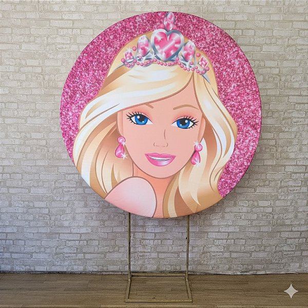 Alugue Estrutura Painel Redondo e a Capa de Tecido do Tema - Barbie