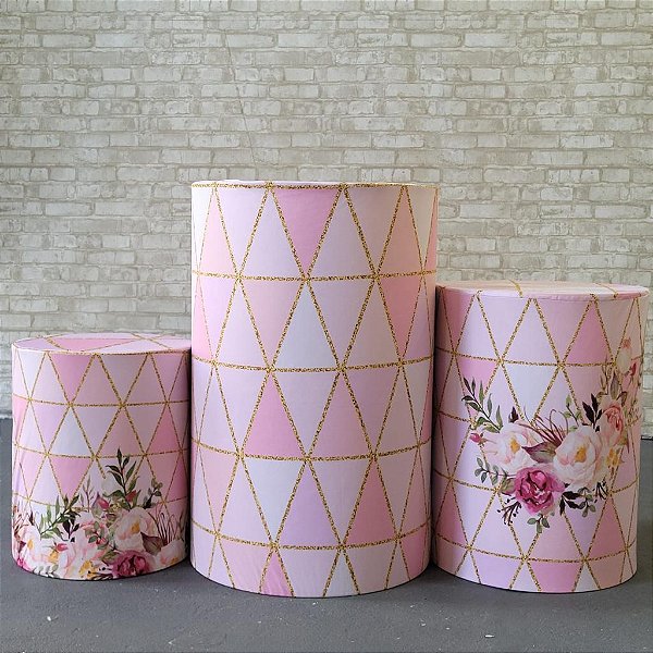 Alugue Trio de Cilindros e as Capas do Tema - Geométrico Rosa