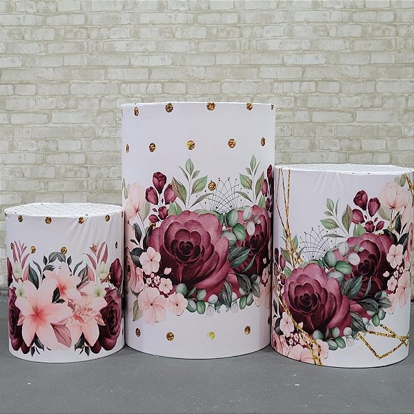 Alugue Trio de Cilindros e as Capas do Tema - Flores Vinho