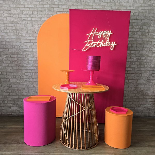 Alugue Tema Para Festa Decoração Happy Laranja com Rosa Tecido ( Modelo 6 )