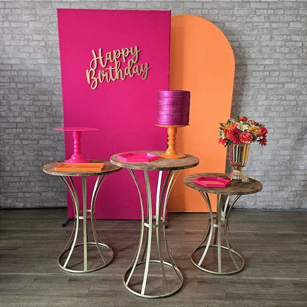 Alugue Tema Para Festa Decoração Happy Laranja com Rosa Tecido ( Modelo 11 )
