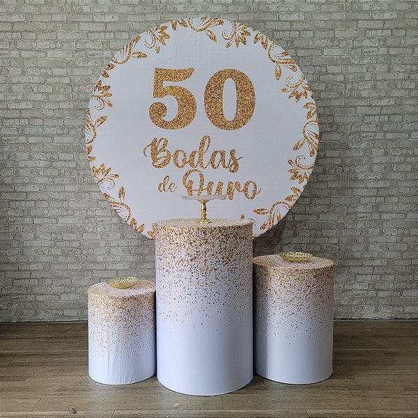 Alugue Tema Para Festa Decoração Bodas de Ouro Tecido ( Modelo 1 )