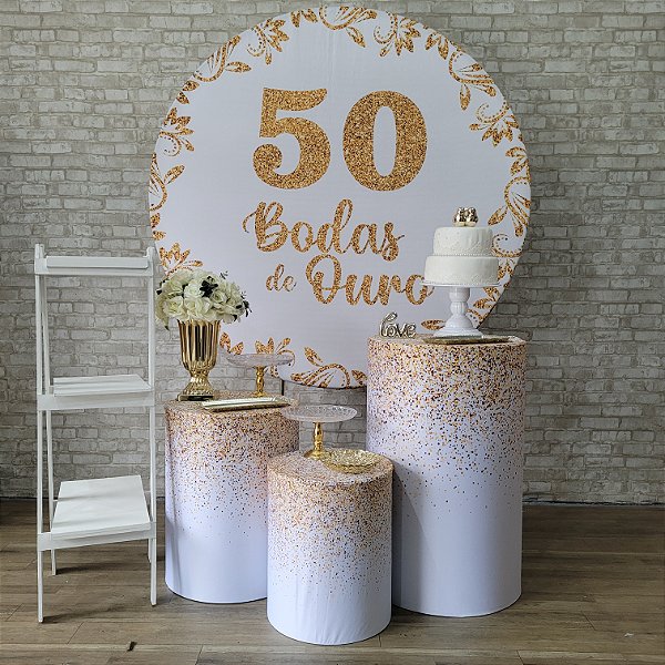 Alugue Tema Para Festa Decoração Bodas de Ouro Tecido ( Modelo 2 )