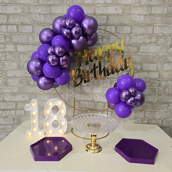 Alugue Tema Para Festa na Mesa Decoração Happy Roxo