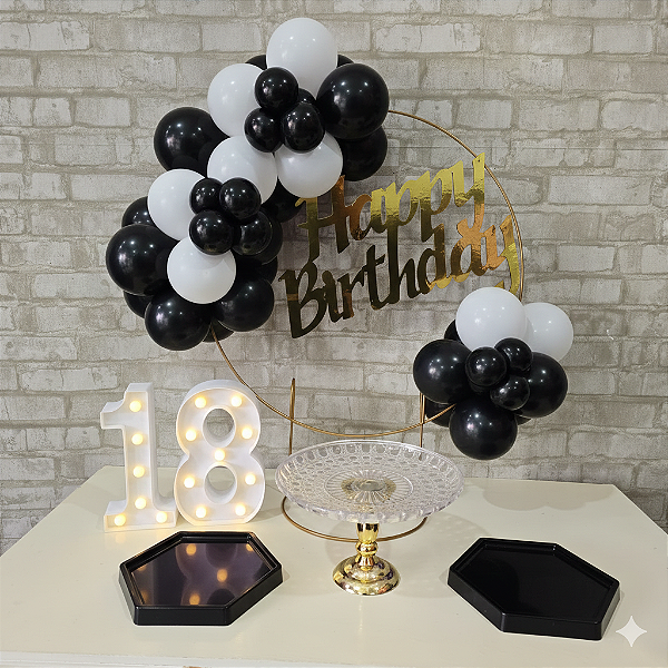 Alugue Tema Para Festa na Mesa Decoração Happy Preto com Branco