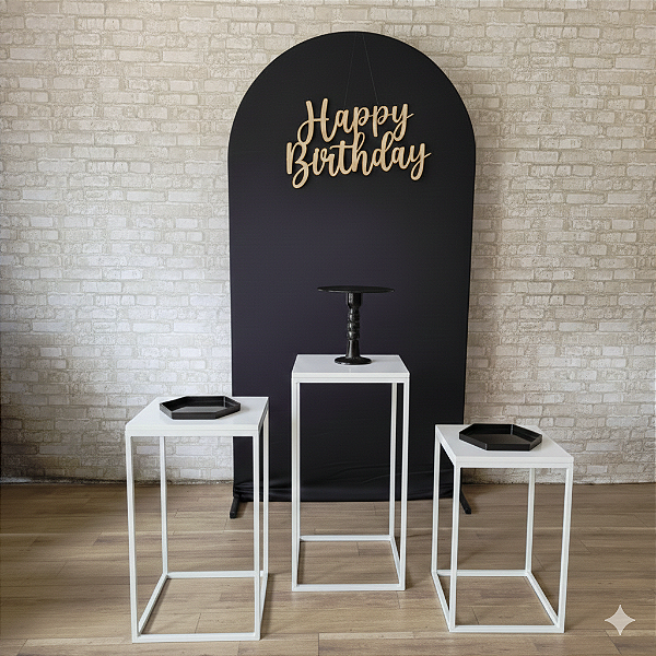 Alugue Tema Para Festa Decoração Happy Preto com Branco Tecido ( Modelo 1 )