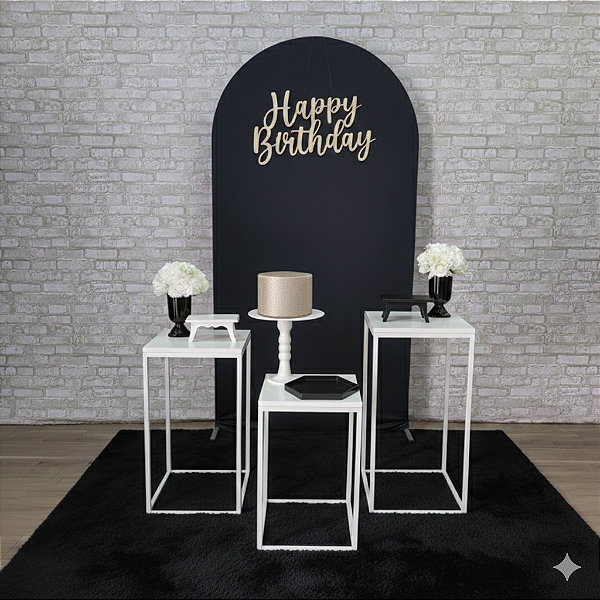 Alugue Tema Para Festa Decoração Happy Preto com Branco Tecido ( Modelo 2 )