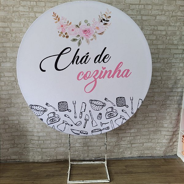 Alugue Estrutura Painel Redondo e a Capa de Tecido do Tema - Chá de Cozinha