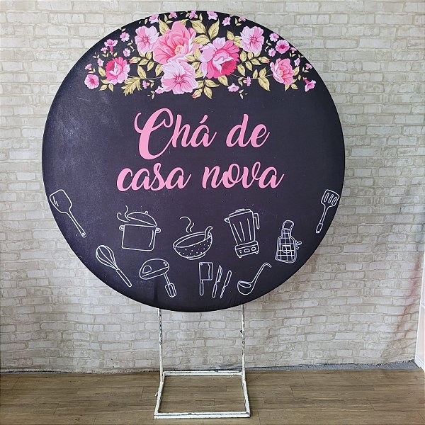 Alugue Estrutura Painel Redondo e a Capa de Tecido do Tema - Chá de Casa Nova