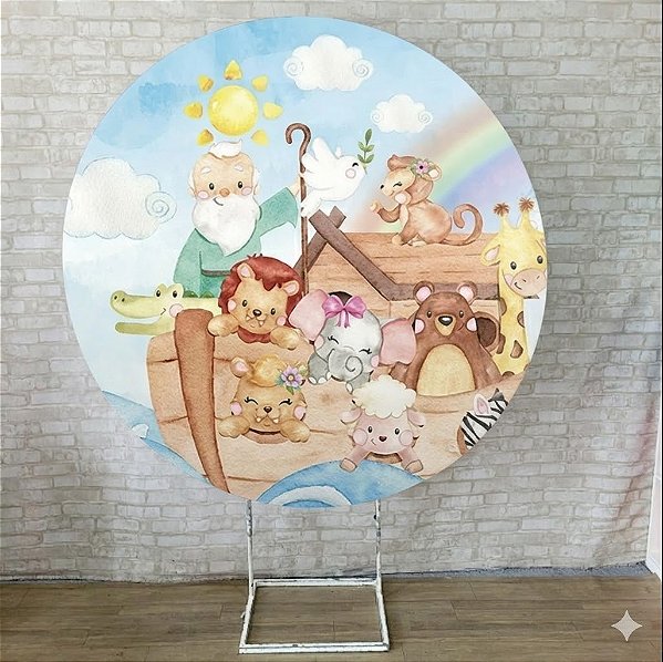 Alugue Estrutura Painel Redondo e a Capa de Tecido do Tema - Arca de Noé