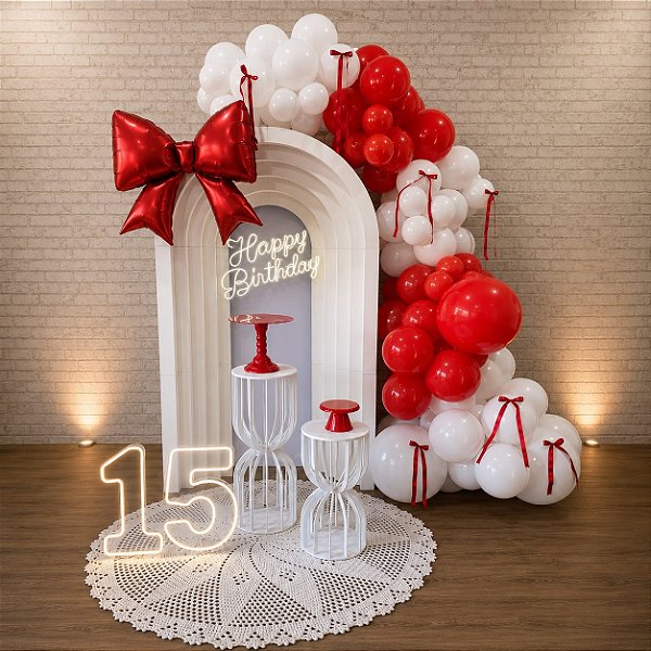 Alugue Tema Para Festa Decoração Happy Laço Tecido- Acompanha balão ( Modelo 3 )