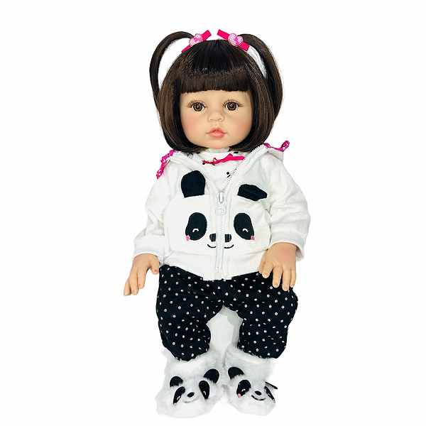 Boneca Bebe Reborn Corpo de Silicone Caroline Pandinha - 48cm