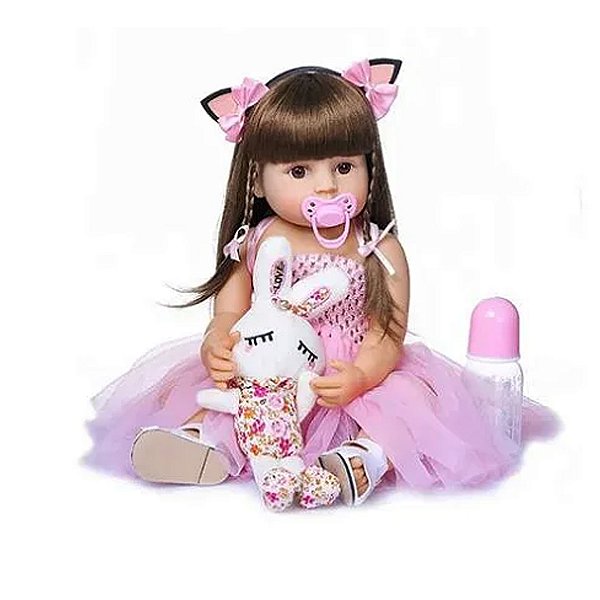Boneca Bebe Reborn Princesa Silicone Mariana Morena - 55cm