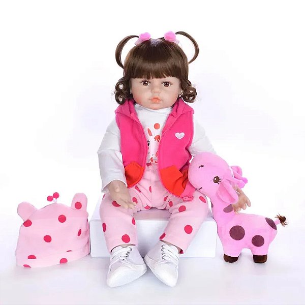 Boneca Bebe Reborn Corpo de Silicone Isabela Girafinha - 48cm