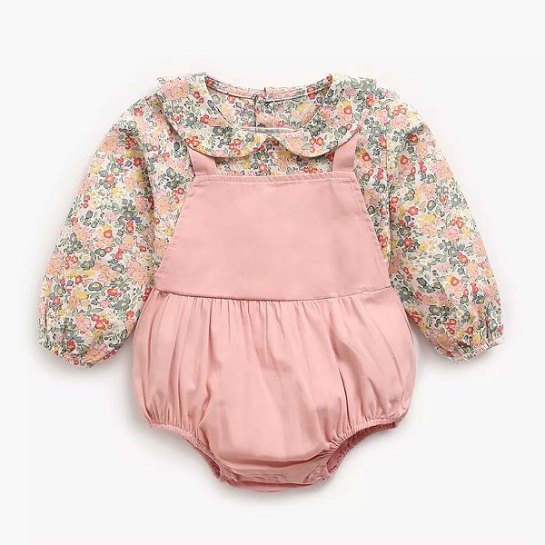 Roupa Infantil Malkitoys Boneca Bebe Reborn Jardineira Rosa - Malki toys