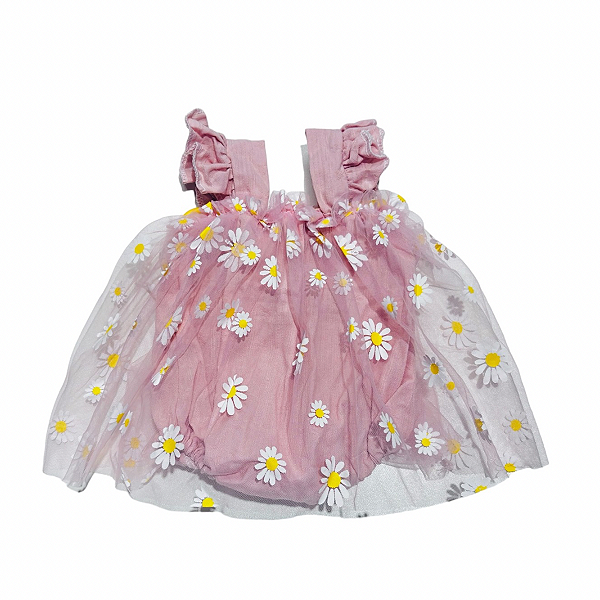 Vestido Margarida Rosa Boneca Bebe Reborn  - 55Cm