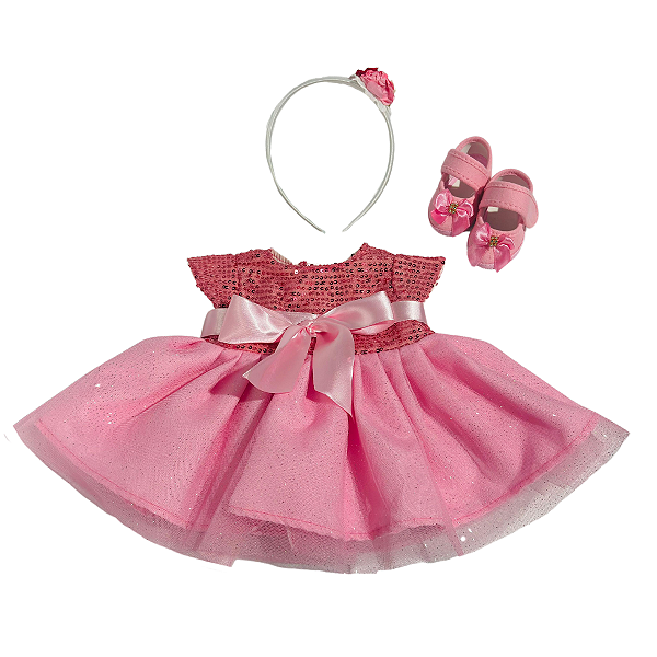 kit Vestido Rosa Boneca Bebe Reborn  - 55Cm
