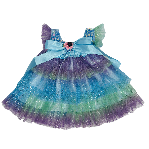 Vestido Azul Com Babados Boneca Bebe Reborn  - 48Cm
