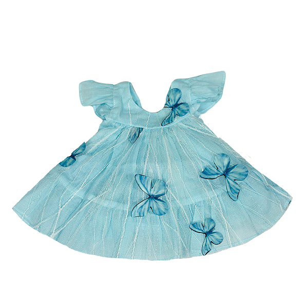 Vestido Azul Borboletas Boneca Bebe Reborn  - 48Cm