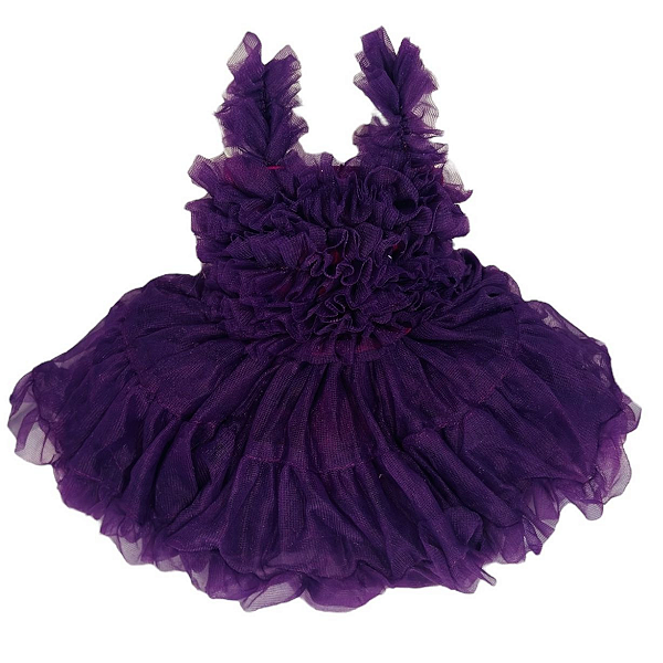 Vestido Roxo Com Babados Boneca Bebe Reborn  - 55Cm