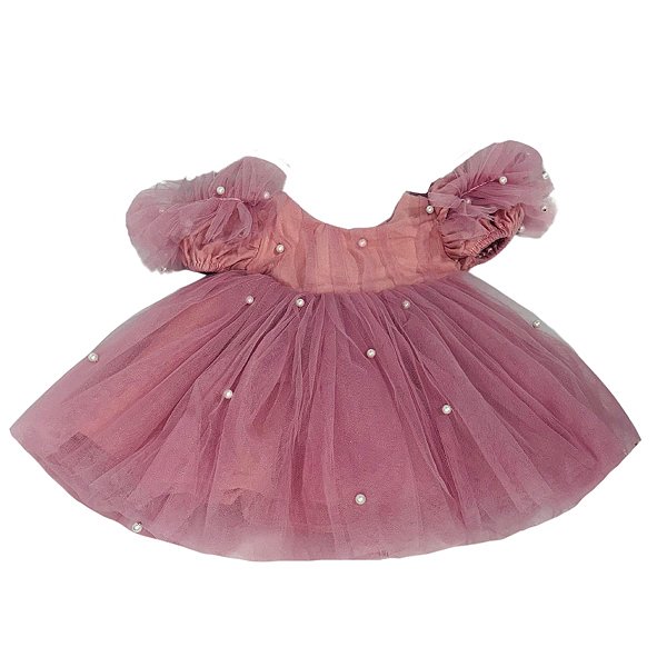 Vestido Rosa Para Festa Boneca Bebe Reborn  - 55Cm