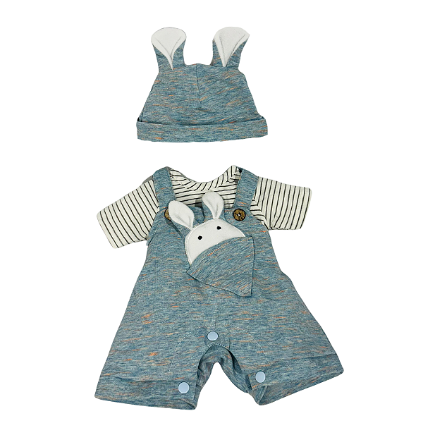 Conjunto Macacão Coelho Azul Boneca Bebe Reborn  - 48Cm