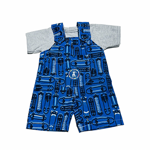 Conjunto Macacão Azul Com Estampa de Skate Boneca Bebe Reborn - 55Cm
